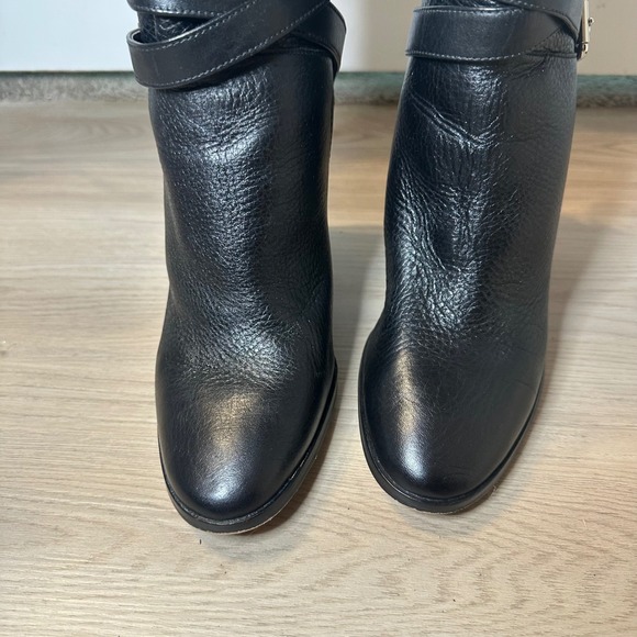 Coach Buckle Mid Calf Boots Black pebbled Leather Size 8B Alexandra Chunky Heel - Picture 3 of 12